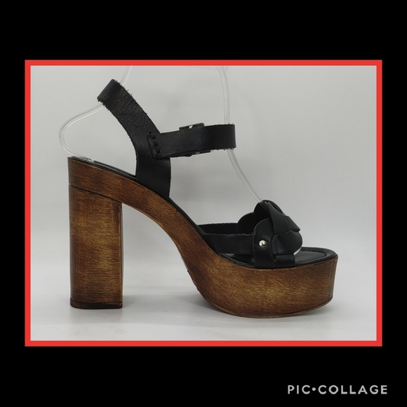 ASOS Black Leather Strappy Wood Platforms Size 8 - Picture 4 of 8